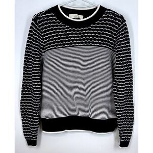 LOFT Navy & Ivory Nautical Coastal Stripe Cotton Knit Pullover Sweater Size M